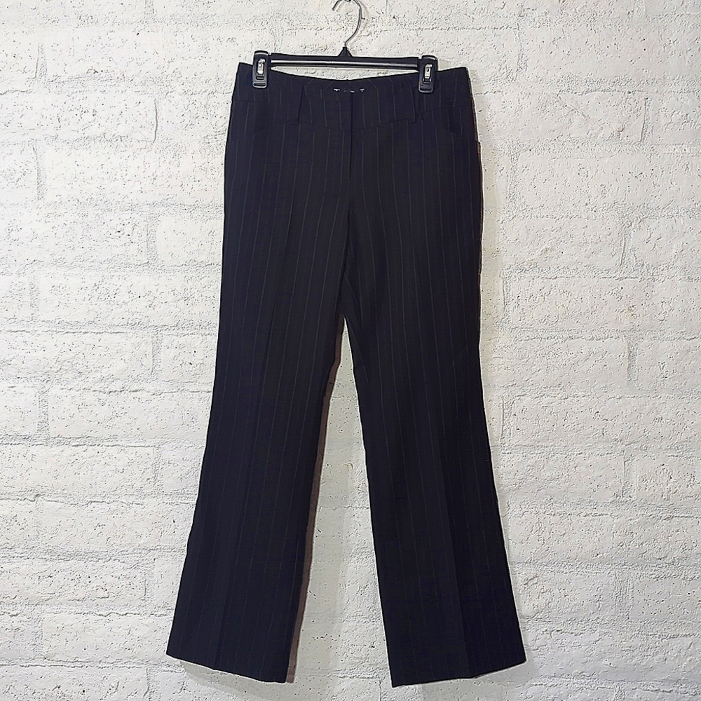 Y2K Black W/ White Pinstriped Wide Leg Trouser Pants - Picture 4 of 5